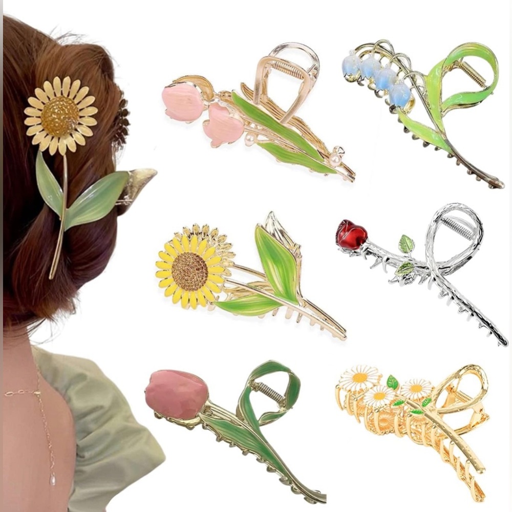 COPY - NWT Flower Metal Hair Claw Clips 6 Pcs NonSlip Hair Barrettes Strong Hold
